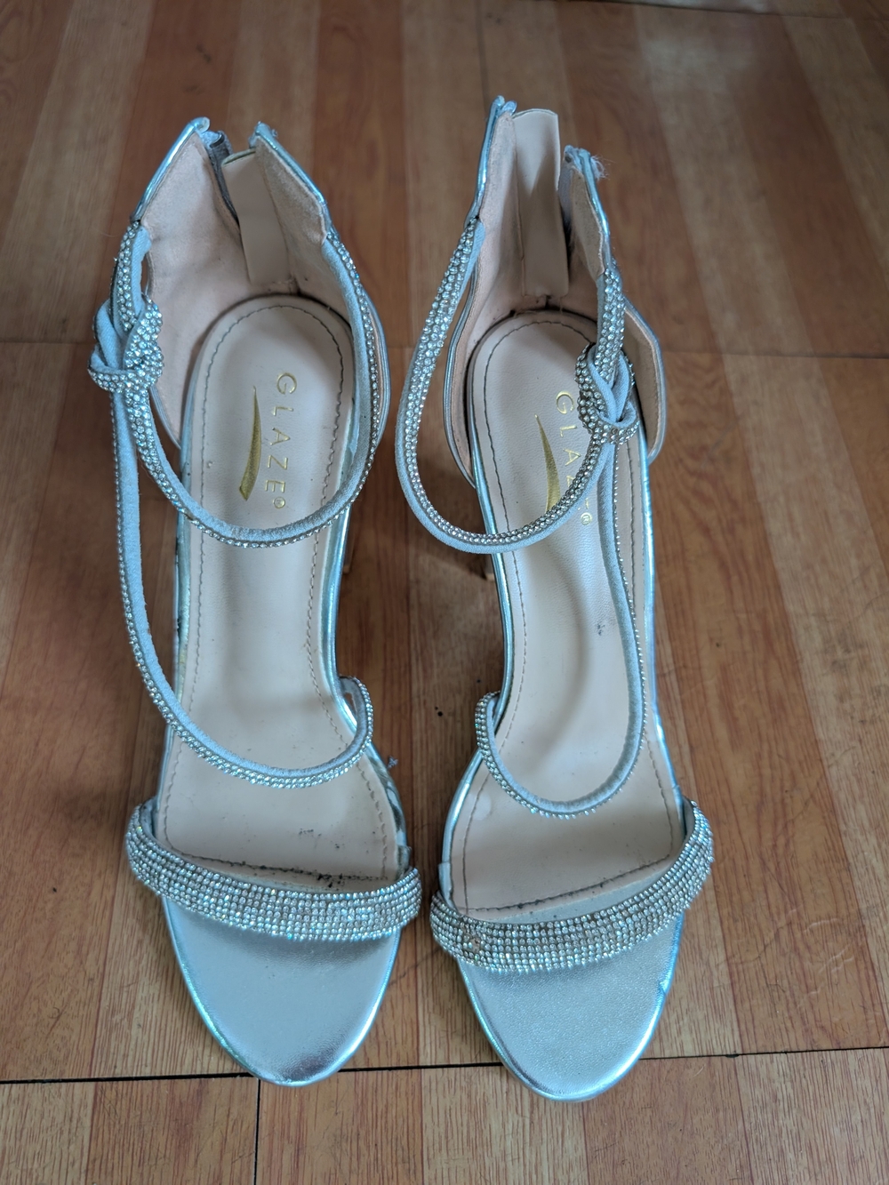 Glaze Silver Crystal-Strap Open-Toe Heels